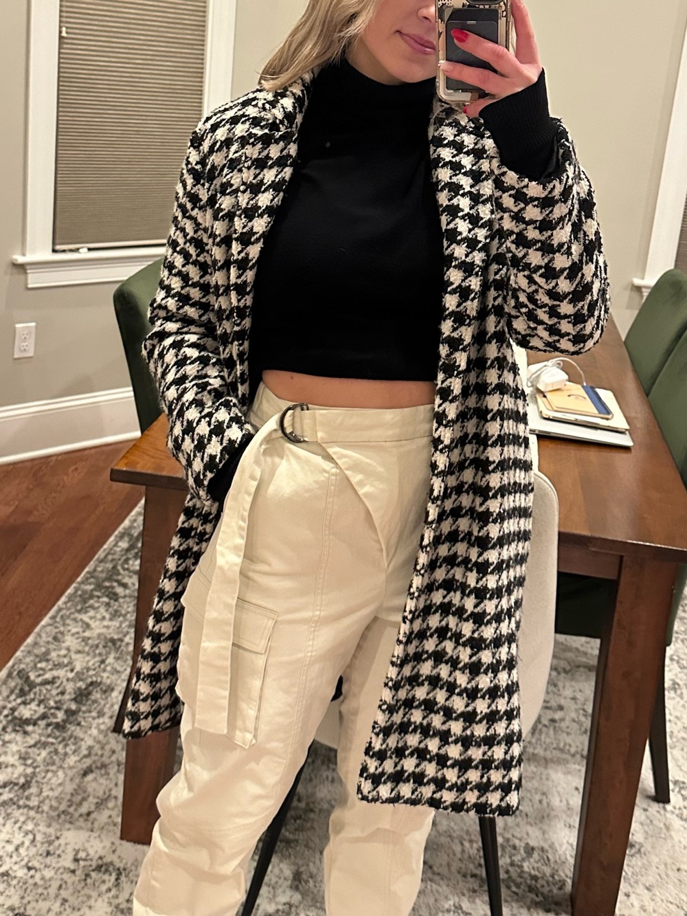 Moon River Black & White Houndstooth Pea Coat